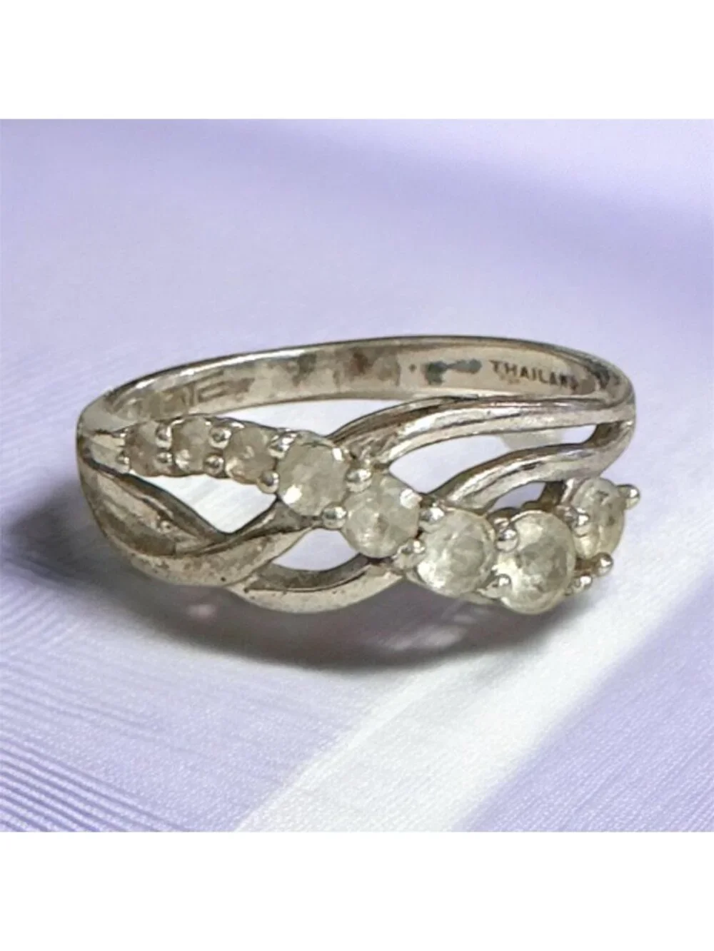 Vintage Criss Cross CZ Sterling Silver Ring Signed Thailand 925 Size 7.75